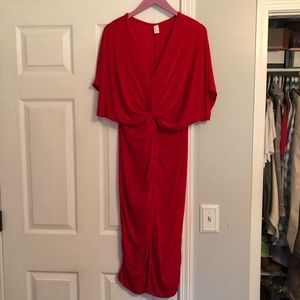 Women’s Short Sleeve V Neck Twist Front Split Midi Dress Sz. XL